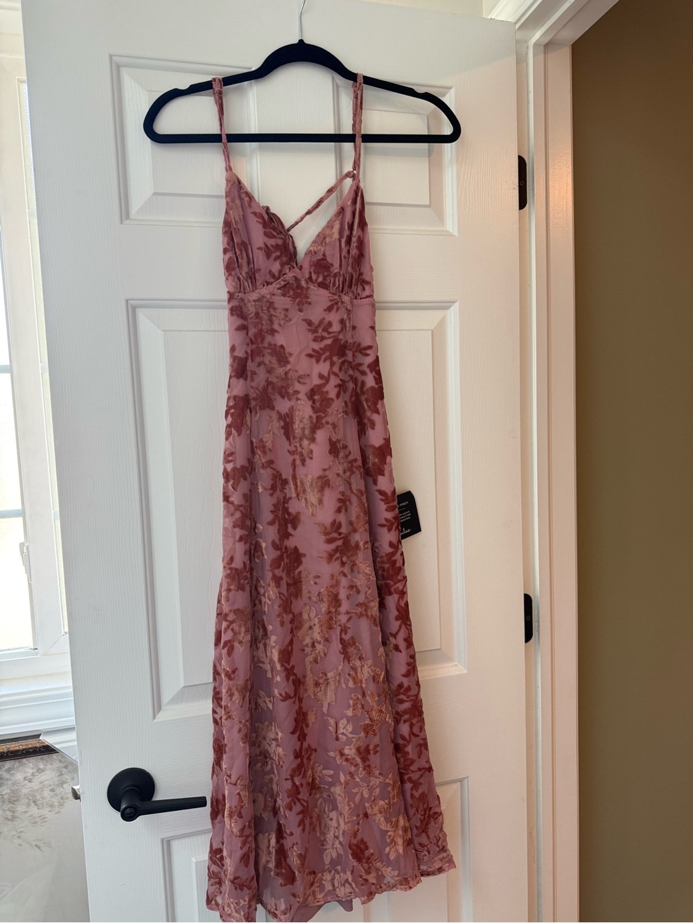 Lulu's Dusty Rose Floral Velvet Burnout Maxi Dress